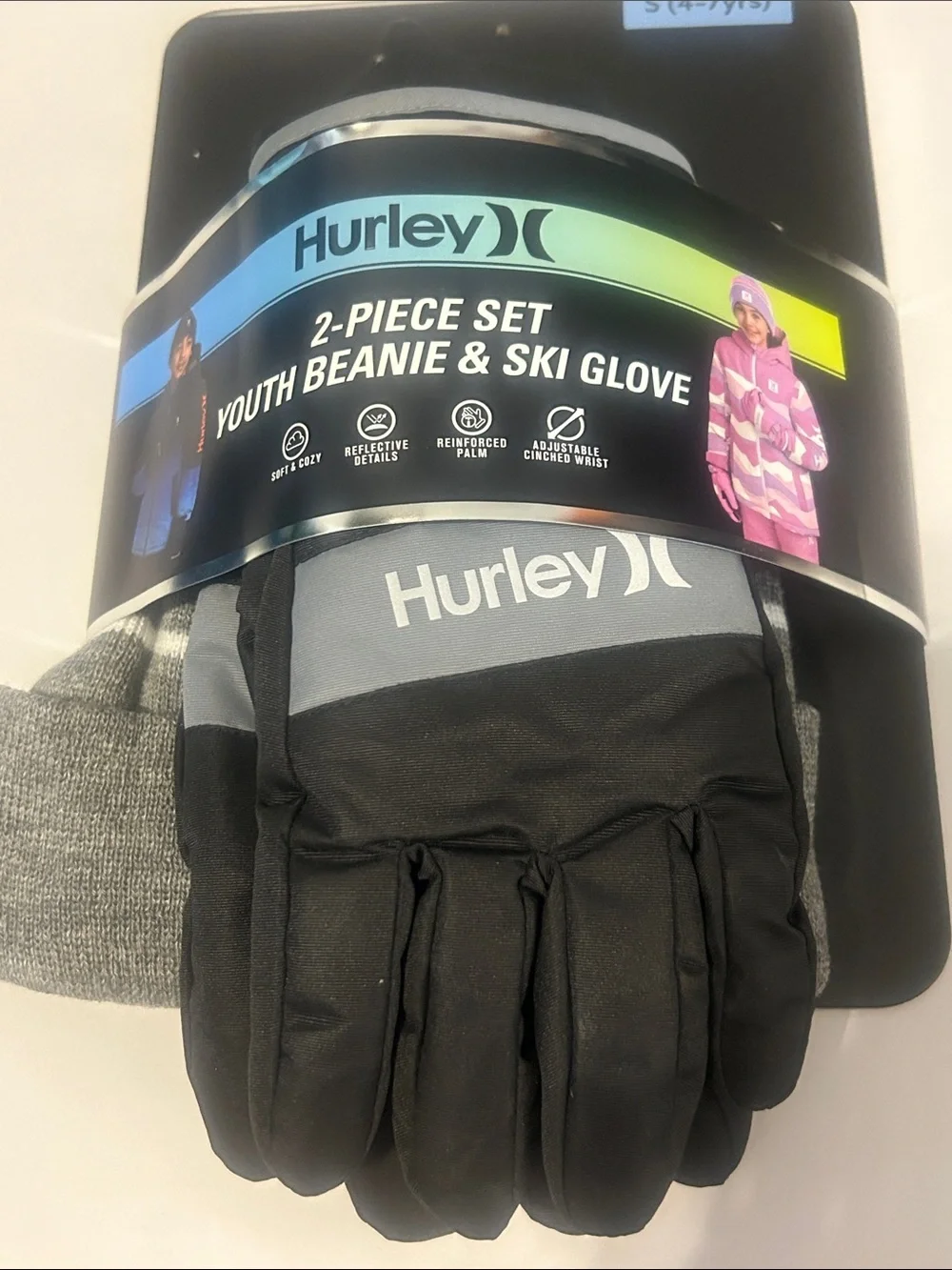 Hurley Youth Black Beanie & Gloves Set